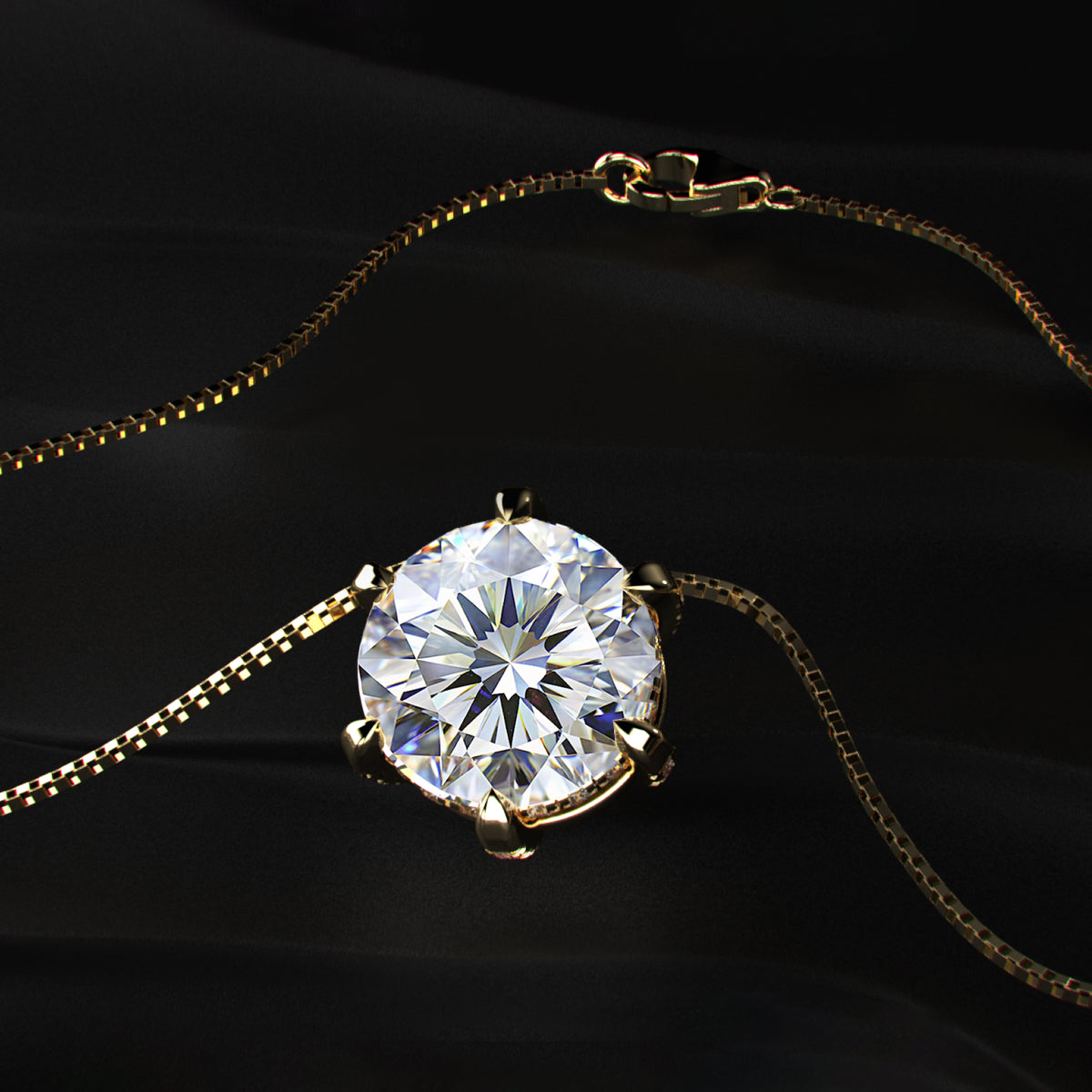 5Ct Round Solitaire Diamond Pendant With Hidden Halo