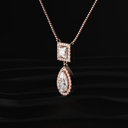 Princess and Pear Cut Diamond Halo Drop Necklace | Earthly jewels
