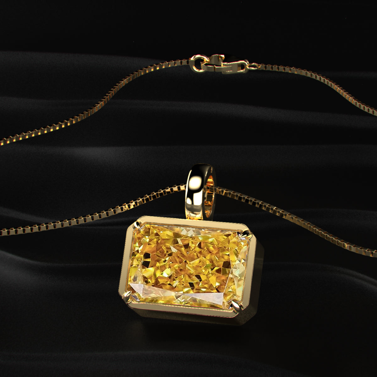 Yellow Radiant Cut Solitaire Bezel Pendant | Earthly jewels
