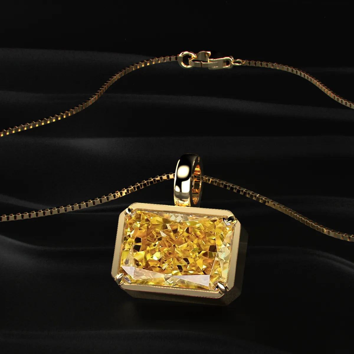 Yellow Radiant Cut Solitaire Bezel Pendant | Earthly jewels