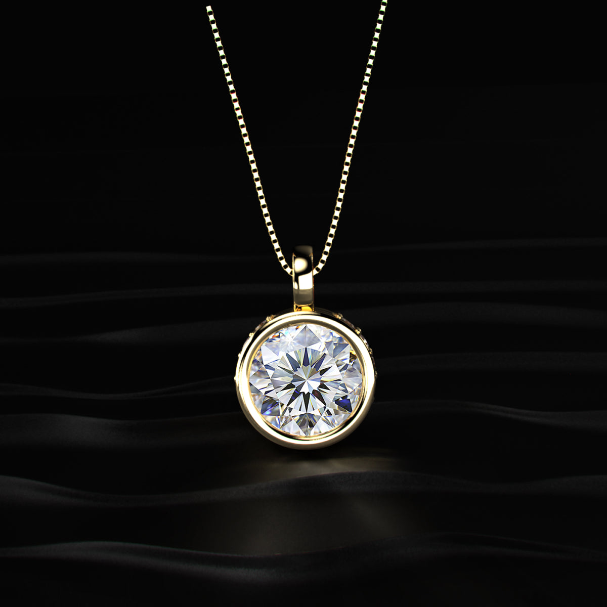 Round Solitaire Bezel Pendent With Hidden Halo | Earthly Jewels