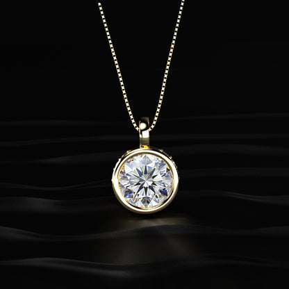 Round Solitaire Bezel Pendent With Hidden Halo | Earthly Jewels