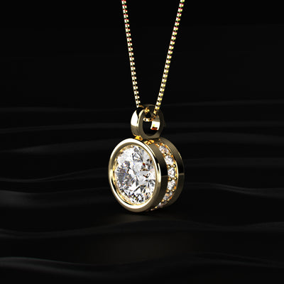 Round Solitaire Bezel Pendent With Hidden Halo | Earthly Jewels