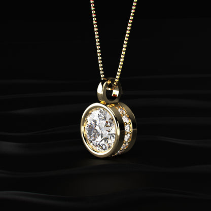 Round Solitaire Bezel Pendent With Hidden Halo | Earthly Jewels