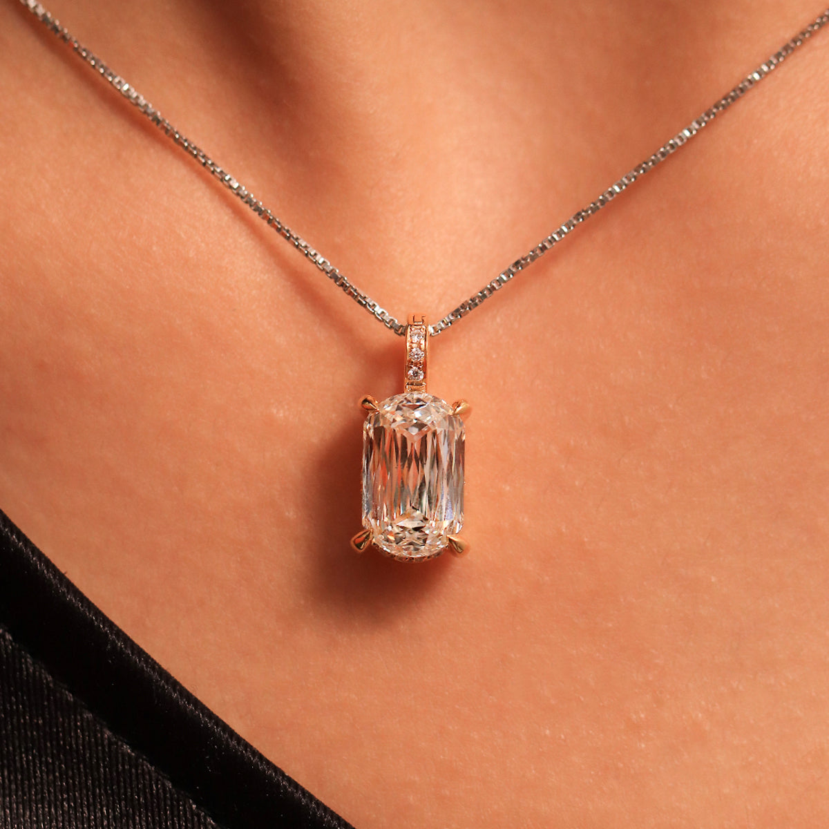 Mixed Cushion Cut Diamond Solitaire Pendant With Hidden Halo | Earthly Jewels
