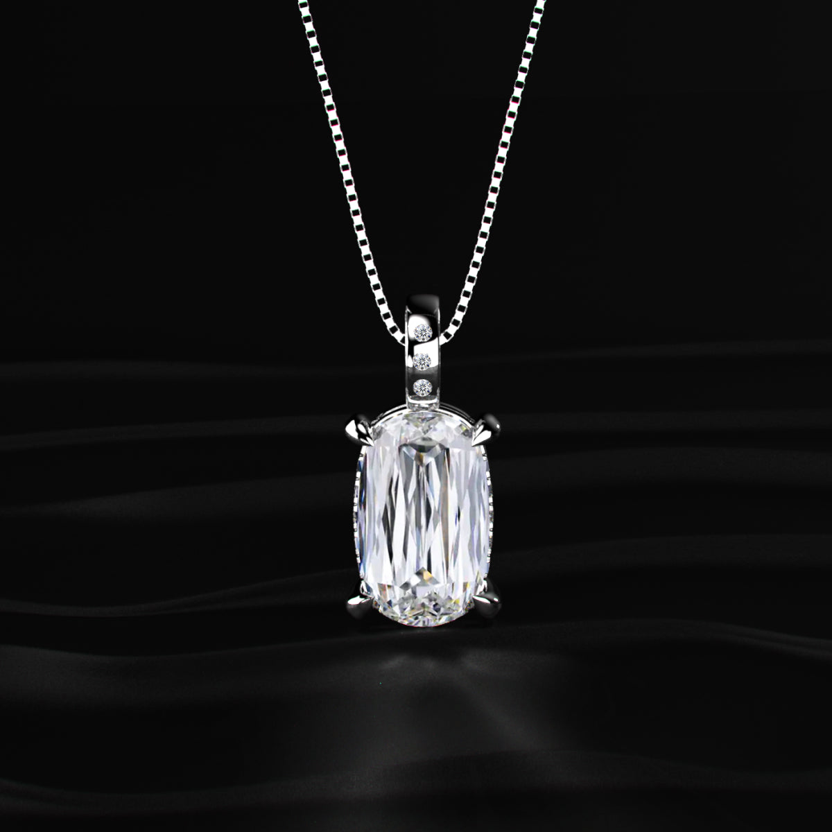 Mixed Cushion Cut Diamond Solitaire Pendant With Hidden Halo | Earthly Jewels