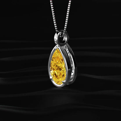 Yellow Pear Lab Diamond Bezel Solitaire Pendant | Earthly jewels 