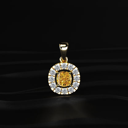 Yellow Cushion Diamond Pendant With Halo | Earthly Jewels