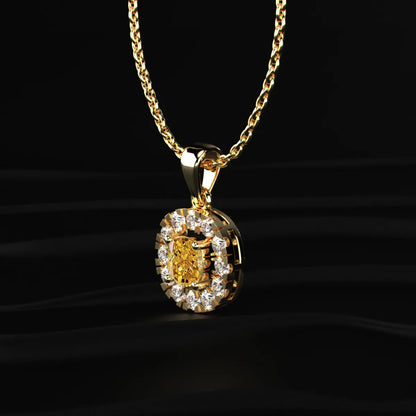 Yellow Cushion Diamond Pendant With Halo | Earthly Jewels