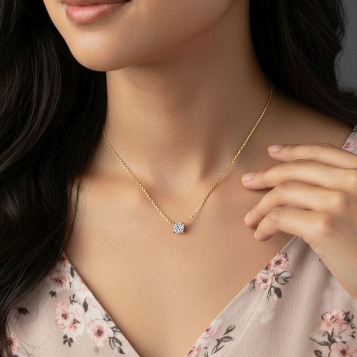 Cushion Cut Diamond Solitaire Necklace | Earthly Jewels