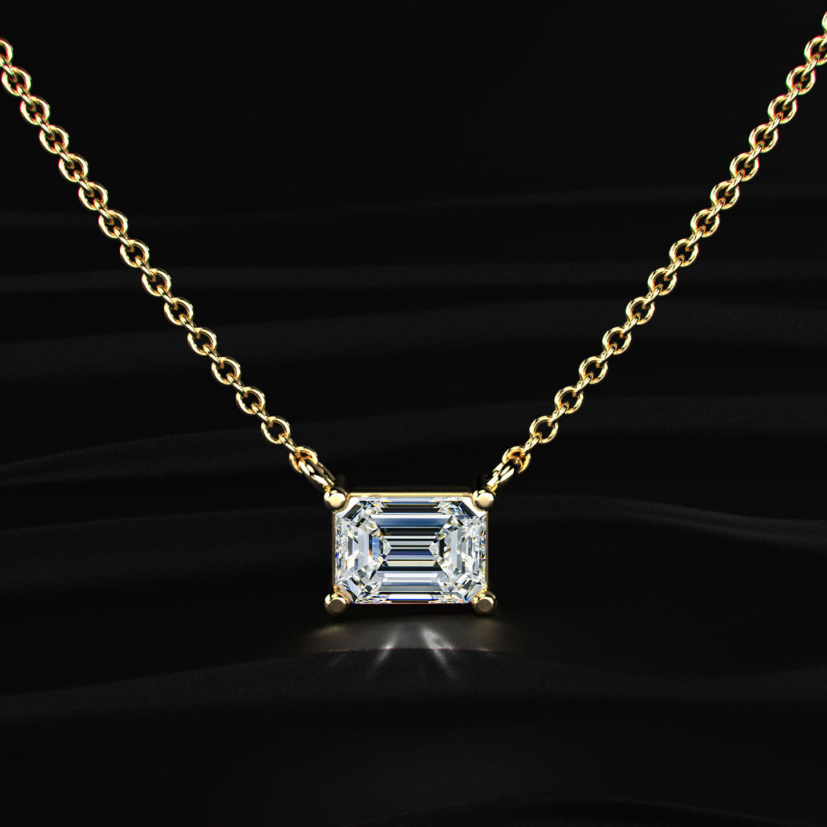 East-West Emerald Cut Diamond Solitaire Necklace | Earthly Jewels