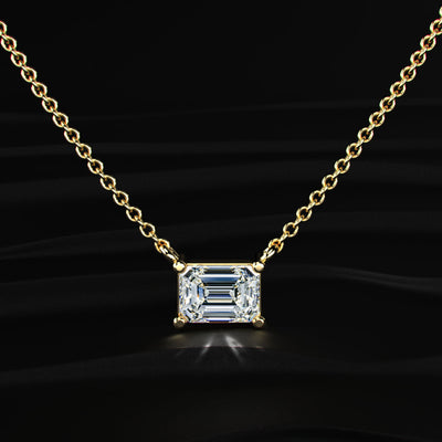 East-West Emerald Cut Diamond Solitaire Necklace | Earthly Jewels