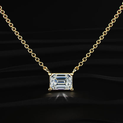 East-West Emerald Cut Diamond Solitaire Necklace | Earthly Jewels