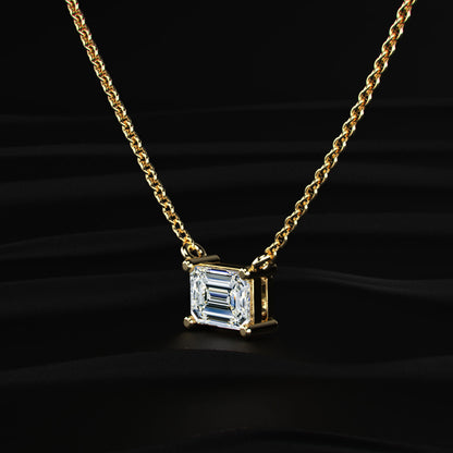 East-West Emerald Cut Diamond Solitaire Necklace | Earthly Jewels