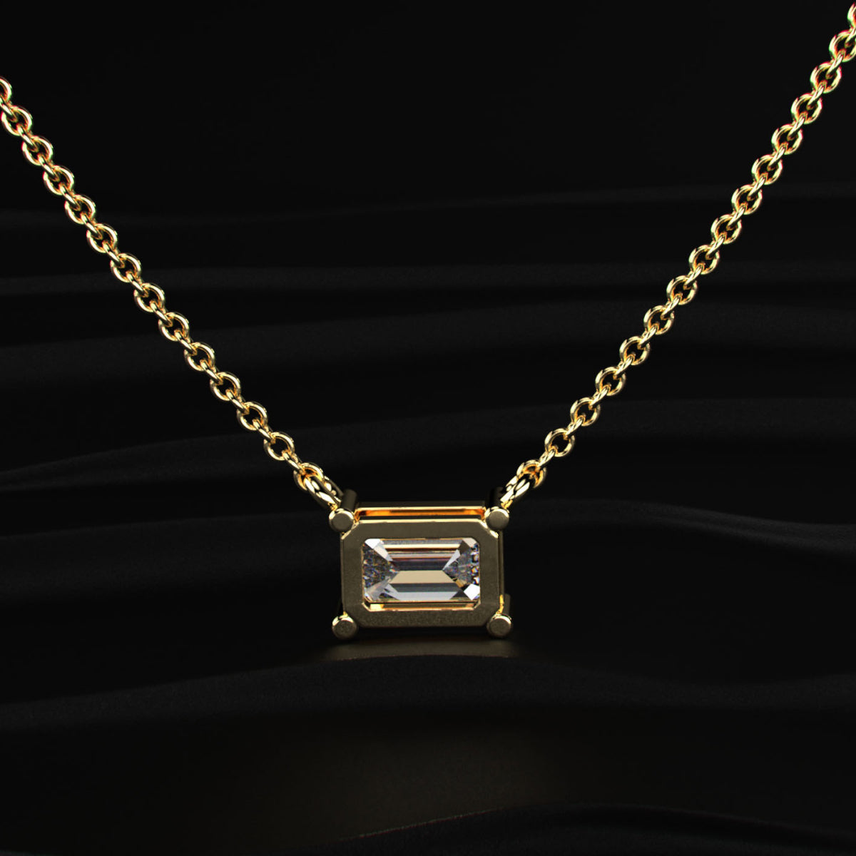 East-West Emerald Cut Diamond Solitaire Necklace | Earthly Jewels