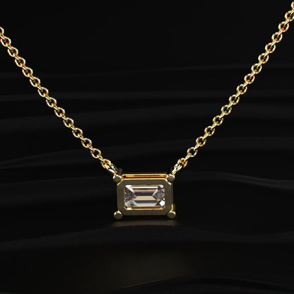 East-West Emerald Cut Diamond Solitaire Necklace | Earthly Jewels