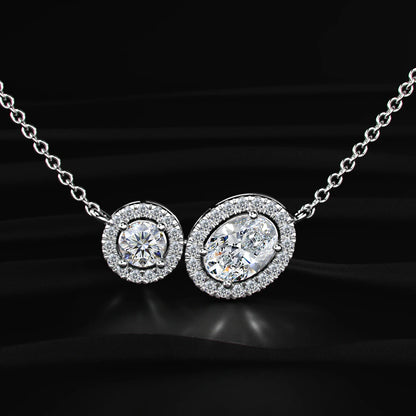 Round and Oval Toi-Et-Moi Necklace With Halo | Earthly Jewels   