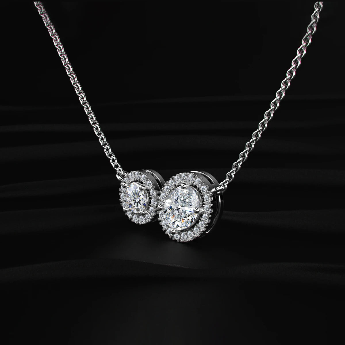 Round and Oval Toi-Et-Moi Necklace With Halo | Earthly Jewels   
