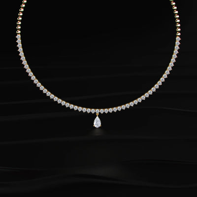 Round Diamond Tennis Necklace with Pear Pendant | Earthy Jewels