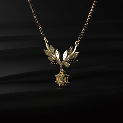 Round Diamond Solitaire Leaf Vine Mangalsutra | Earthly Jewels | Back View