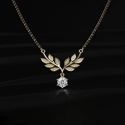 Round Diamond Solitaire Leaf Vine Mangalsutra | Earthly Jewels