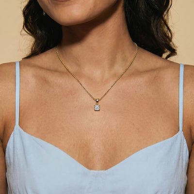Princess Cut Diamond Solitaire Pendant | Earthly Jewels | Model Image