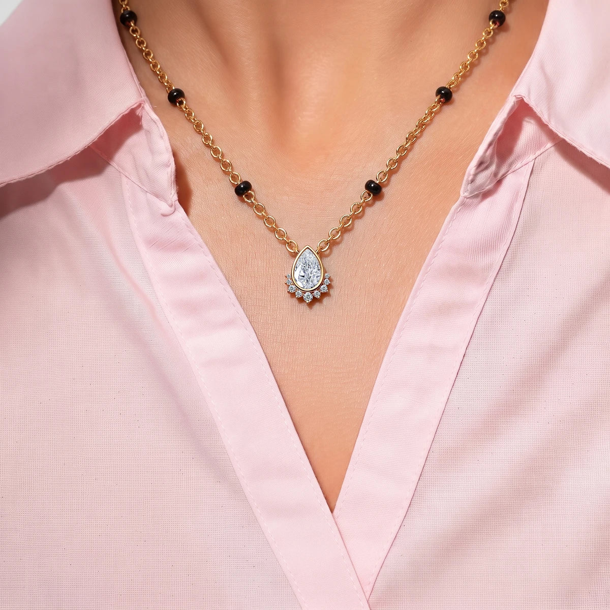 Pear Shape Diamond Half Halo Mangalsutra | Earthly Jewels