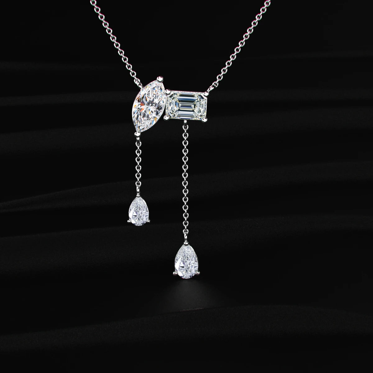 Marquise and Emerald Diamond Drop Necklace