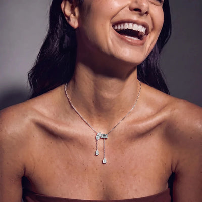 Marquise and Emerald Diamond Drop Necklace | Earthly Jewels | Model Image