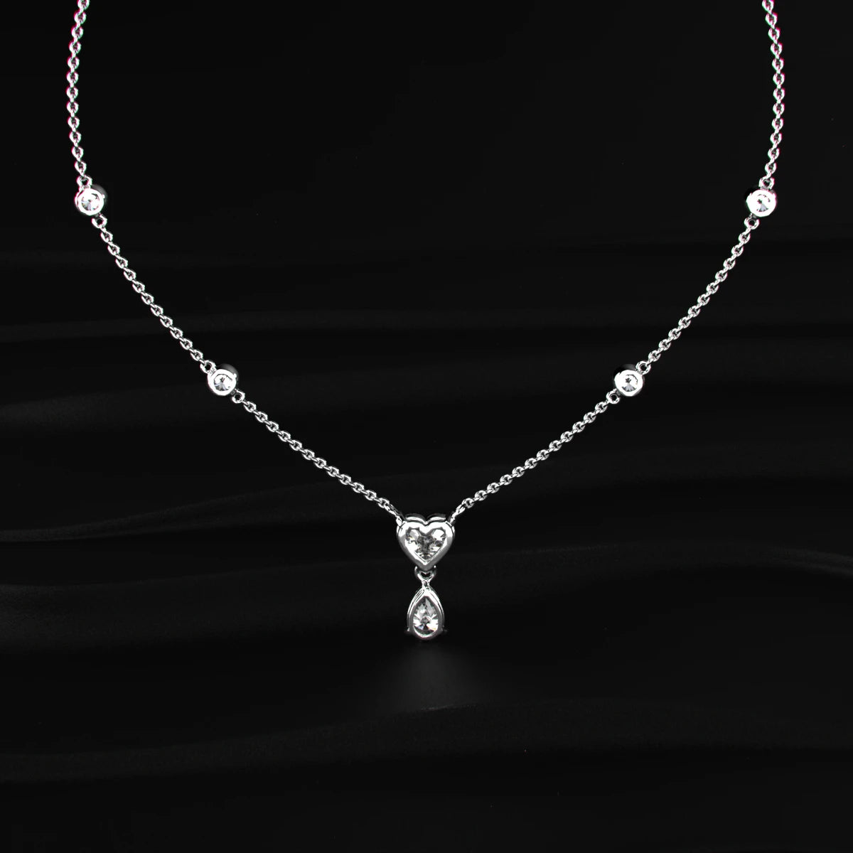 Diamond Drop Necklace with Round Stations