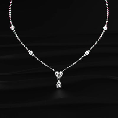 Diamond Drop Necklace with Round Stations