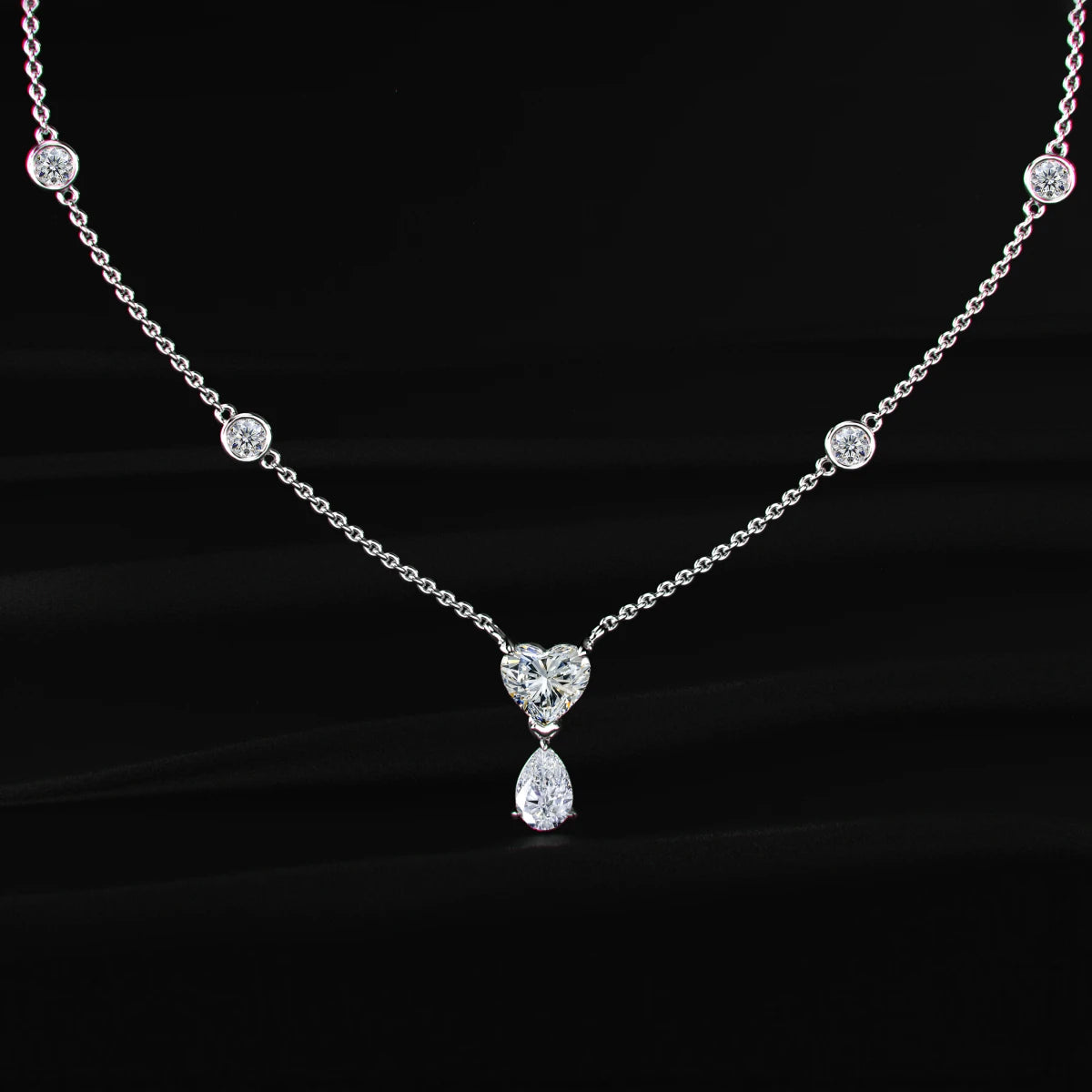 Heart and Pear Diamond Drop Necklace