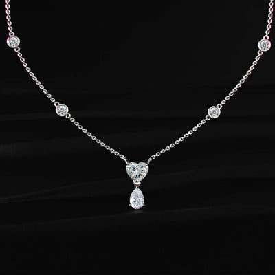 Heart and Pear Diamond Drop Necklace