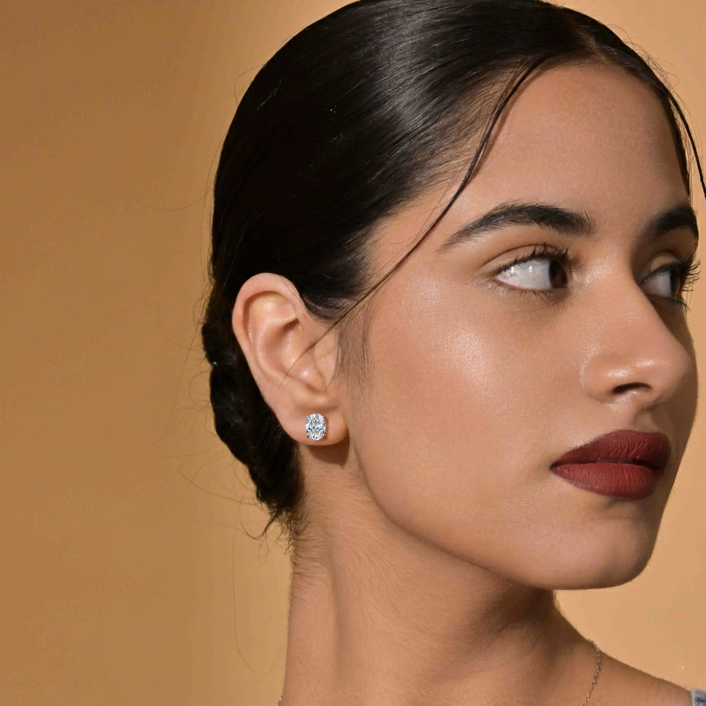 Oval Solitaire Hidden Halo Earring | Earthly Jewels 