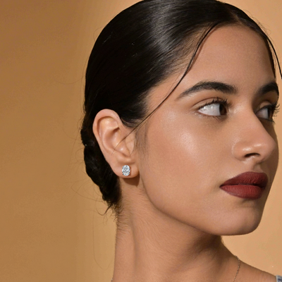 Oval Solitaire Hidden Halo Earring | Earthly Jewels 
