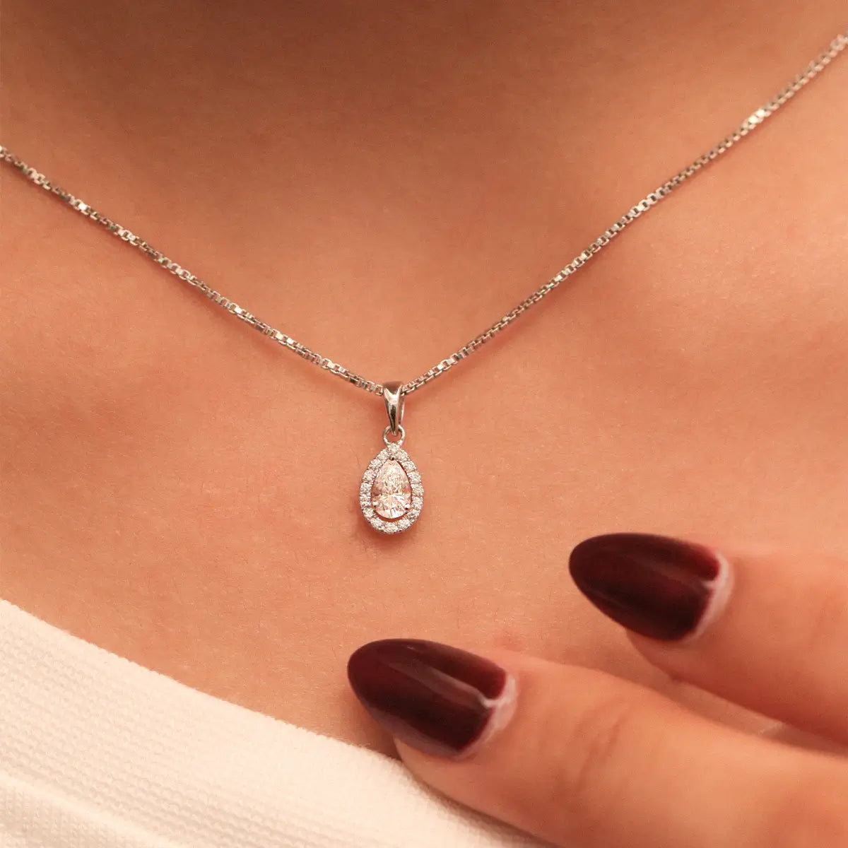 Pear Diamond Halo Pendant | Earthly Jewels