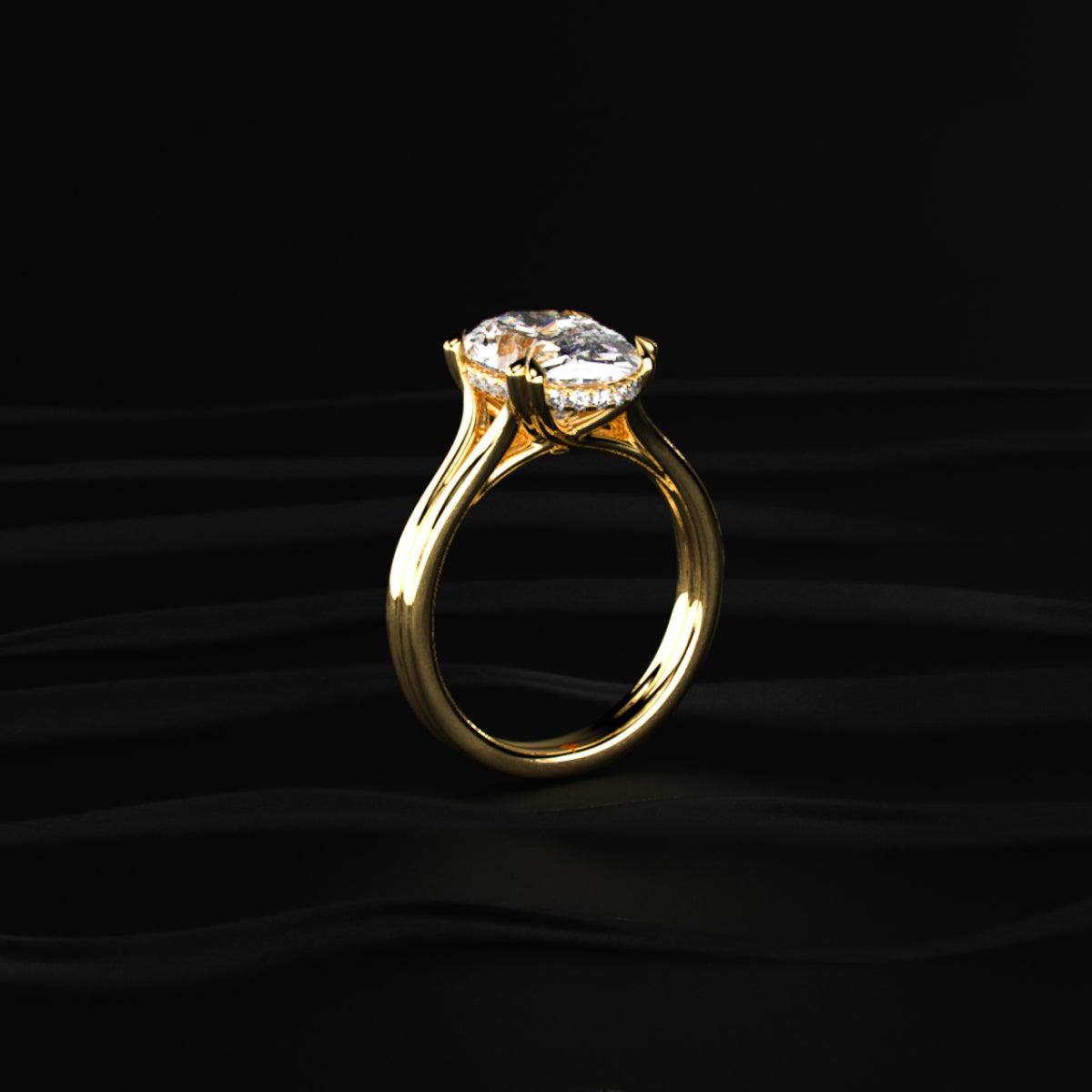 Oval Solitaire Dual Plain Band Ring With Hidden Halo | Earthly Jewels