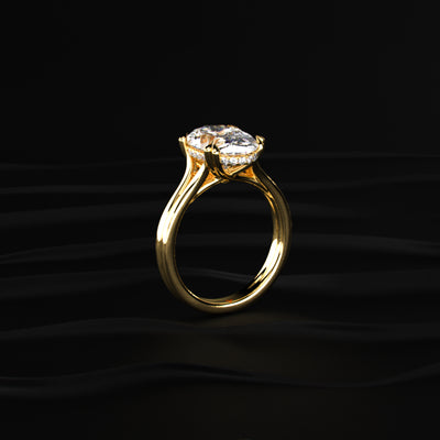 Oval Solitaire Dual Plain Band Ring With Hidden Halo | Earthly Jewels