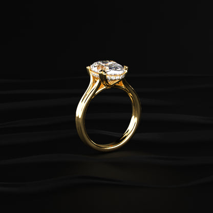 Oval Solitaire Dual Plain Band Ring With Hidden Halo | Earthly Jewels
