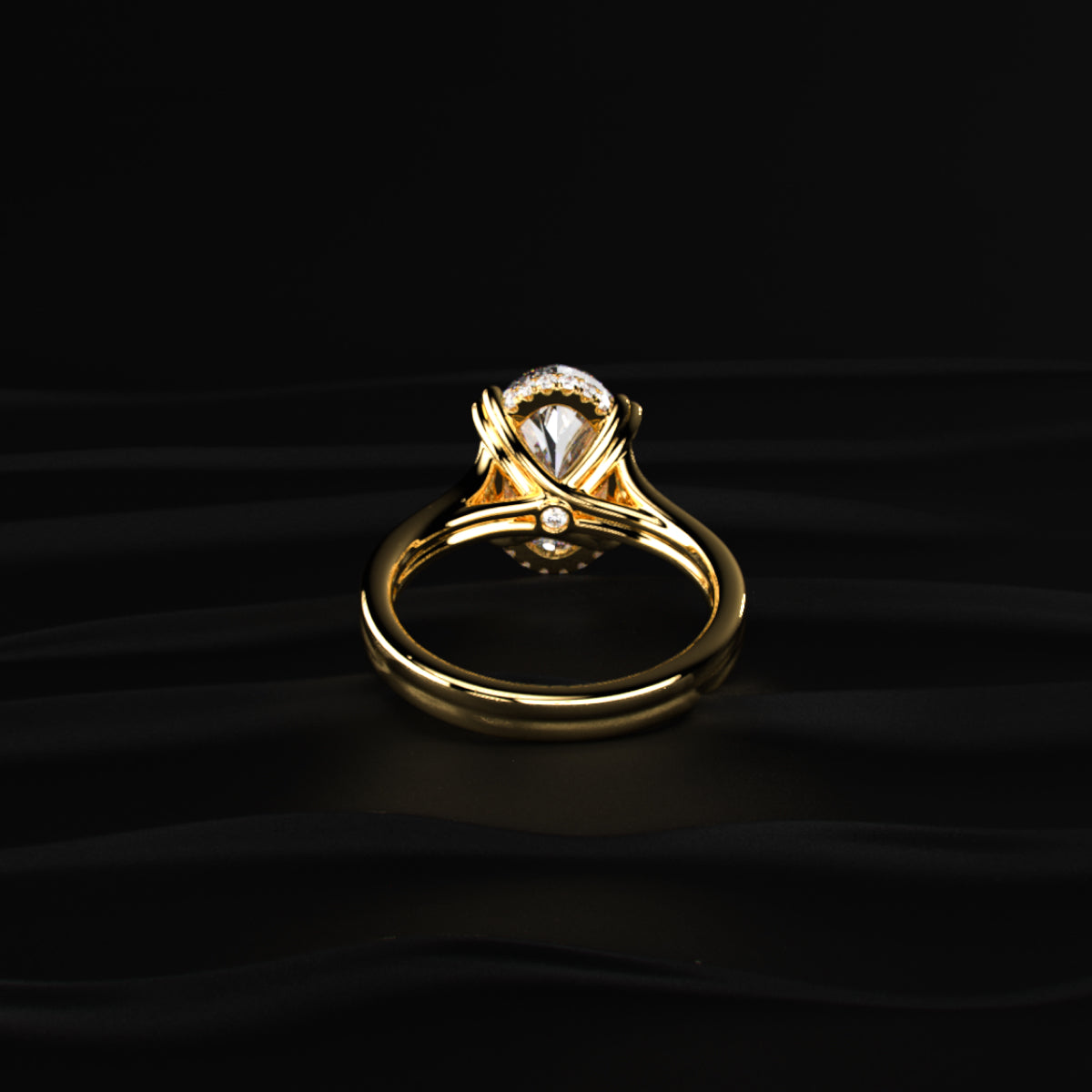 Oval Solitaire Dual Plain Band Ring With Hidden Halo | Earthly Jewels