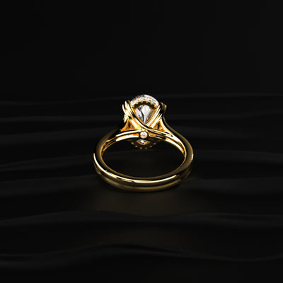 Oval Solitaire Dual Plain Band Ring With Hidden Halo | Earthly Jewels