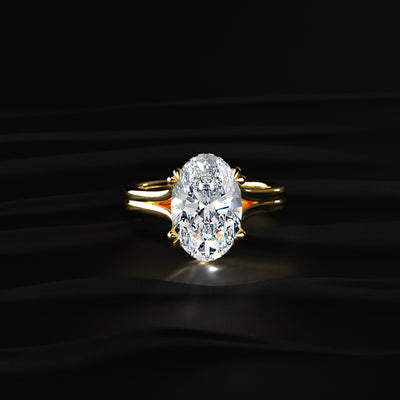 Oval Solitaire Dual Plain Band Ring With Hidden Halo | Earthly Jewels