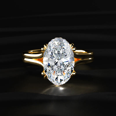 Oval Solitaire Dual Plain Band Ring With Hidden Halo | Earthly Jewels