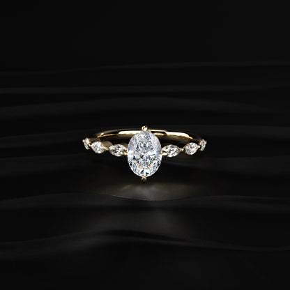 Oval Diamond Ring With Marquise Side Stones