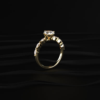 Oval Diamond Ring With Marquise Side Stones