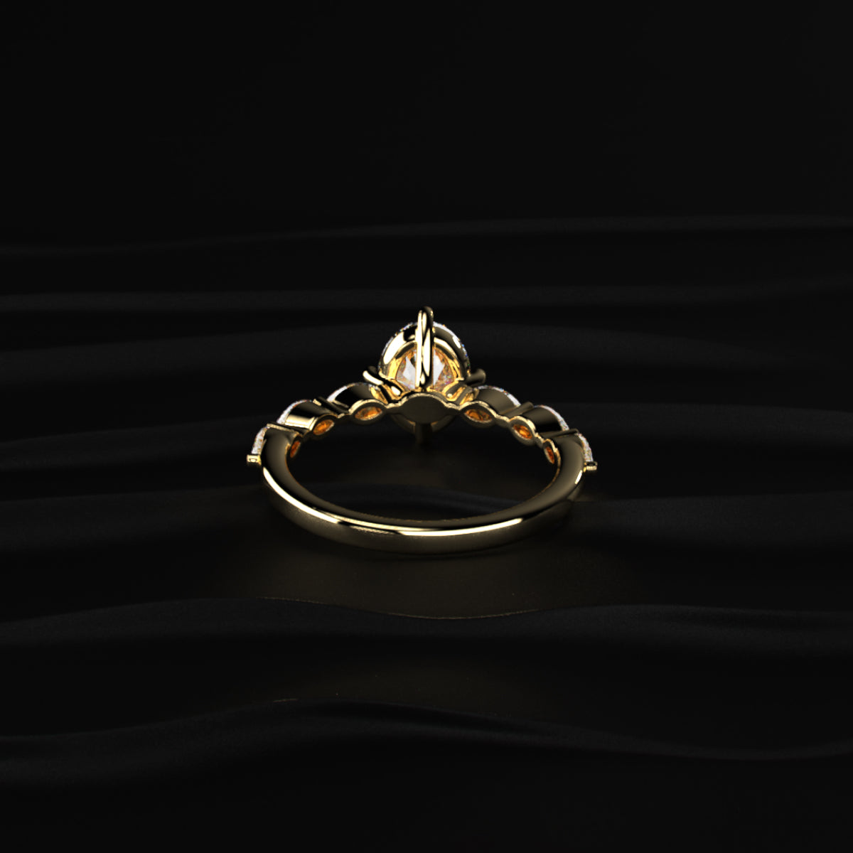 Oval Diamond Ring With Marquise Side Stones
