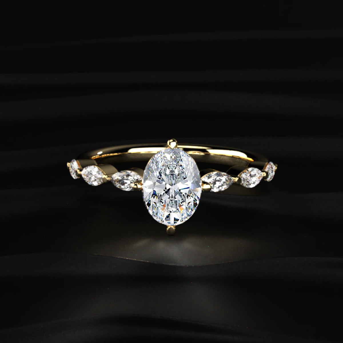 Oval Diamond Ring With Marquise Side Stones | Earthly Jewels