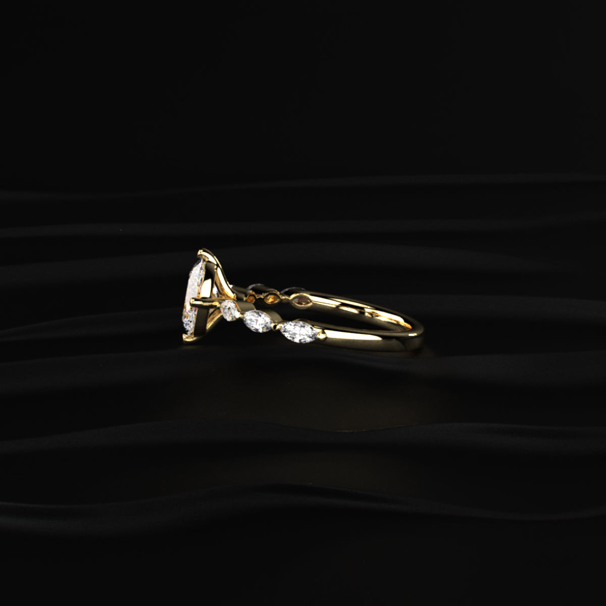 Oval Diamond Ring With Marquise Side Stones