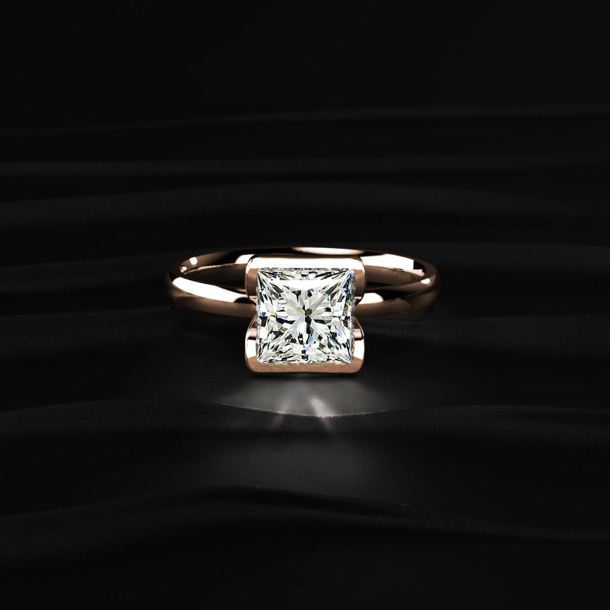 Half Bezel Princess Cut Engagement Ring | Earthly jewels