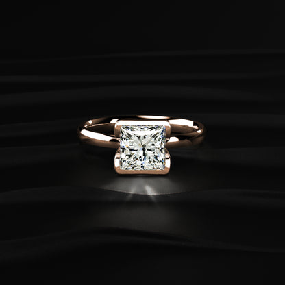 Half Bezel Princess Cut Engagement Ring | Earthly jewels